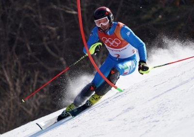 Manfred Moelgg in azione nello slalom di PyeongChang2018