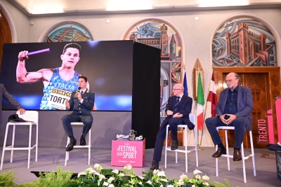 Filippo Tortu con Livio Berruti al Festival dello Sport di Trento